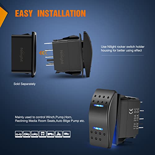 image for Nilight Waterproof Rocker Switch Toggle ON/Off/ON DPDT 7Pin 12V 24V Ju