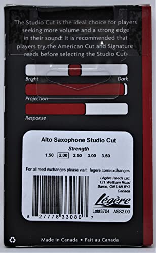 Légère Reeds Premium Synthetic Woodwind Reed, Alto Saxophone, Studio Cut, Strength 2.0 (Ass2.00) #TOP1