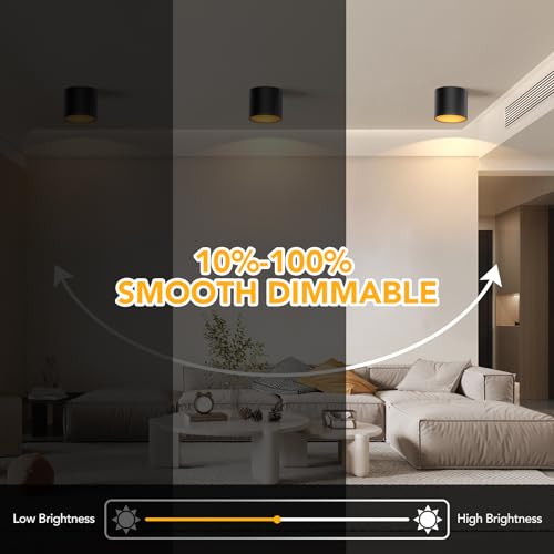 Image of 3-Color&Watt Zoomable Ceiling Spotlight Fixtures, Flush Mount Ceiling Light Fixture Dimmable LED Spot Lights Indoor, 4.72 inch Cylinder Light for Hallway Kitchen Entryway Foyer, 30W Black