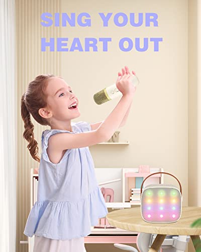 Iroo Mini Karaoke Machine For Adults And Kids, Portable Handheld Bluetooth Speaker Wireless Microphone With Led Lights, Gifts For Boys Girls Birthday Party Home Ktv(Off White) #TOP3