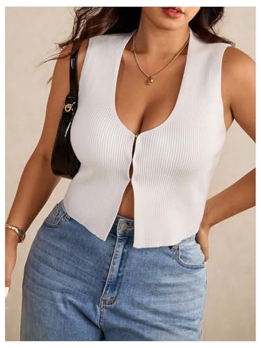 Floerns Women's Plus Size Summer Cute Sleeveless Knit Scoop Neck Slit Business Casual Tank Tops2