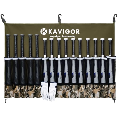 KAVIGOR 15-Bat Baseball/Softball Dugout Organizer - 900D Military-Grade Fabric & Reinforced Hooks, Holds Bats/Gloves on Fence