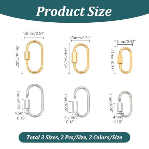 UNICRAFTALE 6Pcs 2 Colors 3 Sizes Oval Screw Carabiner Lock Stainless Steel Screw Locking Keychain Carabiner Clasp Metal Keychain Clip Hook Quick Link 21/24/26 mm for Jewelry Making Handbag Accessory - Image 3