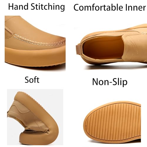 Men's Handmade Retro Leather Slip-On Flat Loafers Shoes with Arch Support Low Top Round Toe Comfort Lightweight Driving Travel Walking Boat Shoes2