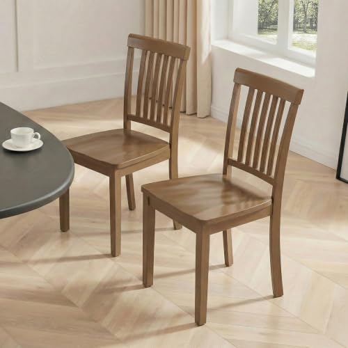 MALOL Set di 2 sedie per sala da pranzo, in legno massello dell'albero della gomma, per sala da pranzo, cucina e soggiorno, con schienale alto in stile rustico, portata fino a 125 kg, marrone chiaro