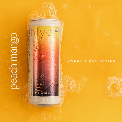 Hiyo Organic Social Tonic - Peach Mango, 4 pack- N.A. Functional Seltzer, Sparkling Water Crafted with Organic Adaptogens, Nootropics & Botanicals