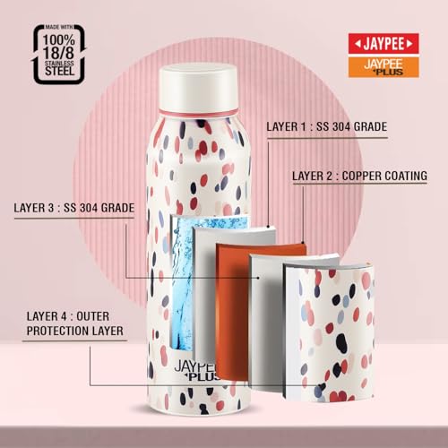 Image of Jaypee Plus Punch Prime Stainless Steel Printed Vacuum Insulated Water Bottle 620 ml | ISI Certified Rustproof & Leakproof Flask with 24Hrs Hot & Cold Ideal for School Kids, Office & Travel-(Cream)