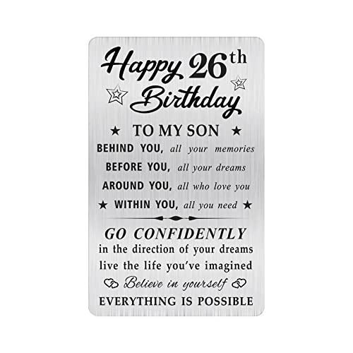 MOQIYXL Tarjeta de cumpleaños número 26 para hijo, regalos de 26 años para hijo, tarjeta de cartera grabada