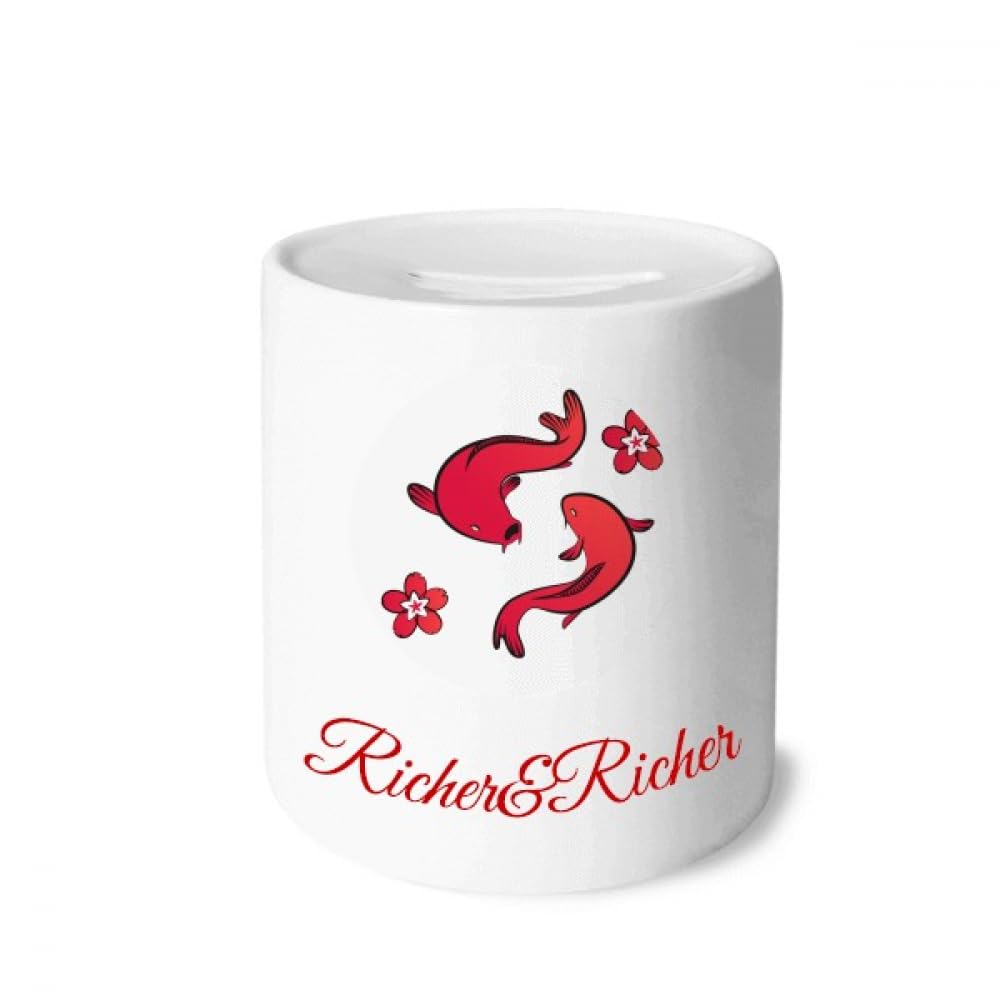Tirelire chinoise haut de gamme Red Fish en porcelaine traditionnelle et dorures