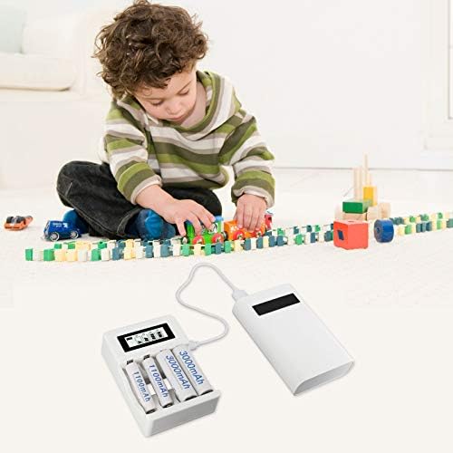CITYORK 4Bay/Slots AA/AAA LCD Battery Charger with USB Charger for AA AAA Rechargeable Batteries Ni-MH Ni-CD (White)