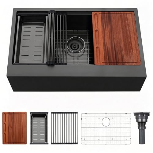 VAPSINT Black Farmhouse Sink
