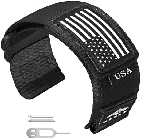 Abanen Rugged Tactical Nylon Watch Band for Garmin Instinct/Instinct 2 Solar, 22mm Sport Strap with Stars-Stripes Flag for Instinct Tactical/Tide/Esports/Instinct Solar