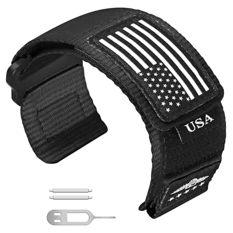 Abanen Rugged Tactical Nylon Watch Band for Garmin Instinct/Instinct 2 Solar, 22mm Sport Strap with Stars-Stripes Flag for Instinct Tactical/Tide/Esports/Instinct Solar (Black) Cover