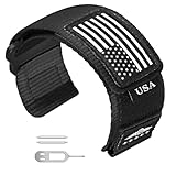 Abanen Rugged Tactical Nylon Watch Band for Garmin Instinct 3 45mm/ Instinct 2 Solar, Sport Strap with Stars-Stripes Flag for Instinct E 45mm/ Tactical/Tide/Esports (Black)