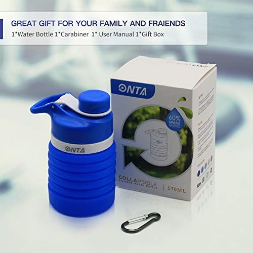 ONTA Collapsible Water Bottle- BPA Free Silicone Foldable Water Bottle for Travel, FDA Approved Food-Grade Silicone Portable Leak-Proof Travel Water Bottle, 20oz