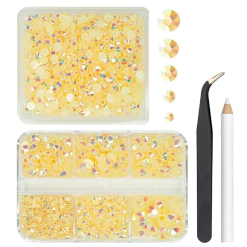 qiipii 2 Boxes 3060PCS Champagne AB Resin Rhinestones for Crafting 2mm-6mm Flatback Jelly Stones Non-Hotfix Gems Crystals Diamonds Charms for Nails Face Eyes Makeup Tumblers Mugs Bottles DIY Crafts