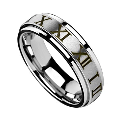 Image of PAURO Unisex Stainless Steel Roman Numerals Spin Worry Ring for Anxiety