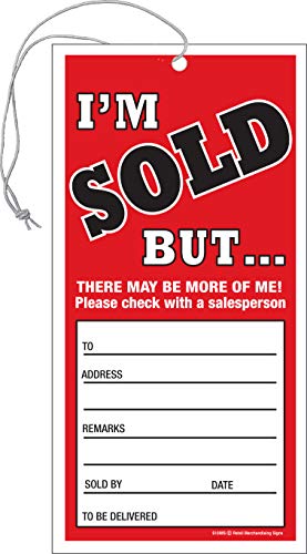 S05IMS I m Sold But There May Be More of Me Sold Tags Elastic Knotted Price Sale Tags with Strings Merchandising Hang Tags Pack of 100 (1 7 8 x 3 5 8 )