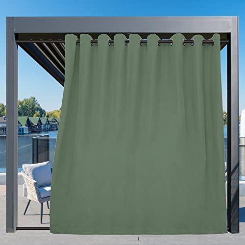 Image of Easy-Going Outdoor Curtains for Patio 1 Panel, 150x108 inch, Sage Green | Waterproof, Windproof, Weatherproof Privacy Outdoor Curtains for Cabanas Porches and Pergolas, Grommet Top and Tab Bottom