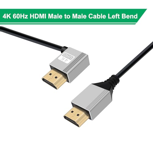 Left Angle HDMI Cable Coiled 4K 60Hz High Speed UHD HDMI Coiled Cable Support 3D, ARC, Ethernet for Computers, Blu Ray Players, Televisions, PS4/PS5 (Left Bent, 1.8 m)