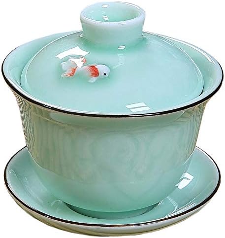 Ceramic Gai Wan Set, Gaiwan Tea Cup With Lid For Chinese Traditional Gongfu tea Ceremony Brew Loose Oolong / Puerh Tea (fish)