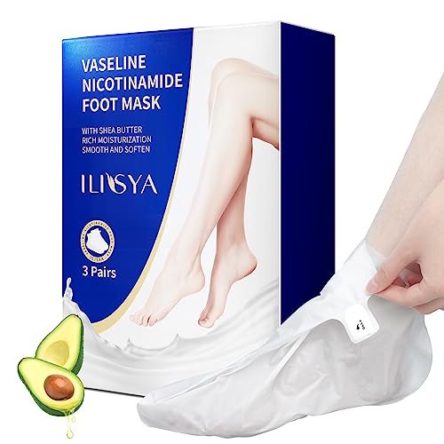 ROUSE Vaseline Foot Mask Moisturizing 3 Packs Feet Hydrating Mask Socks for Dry Cracked Feet-Women and Men