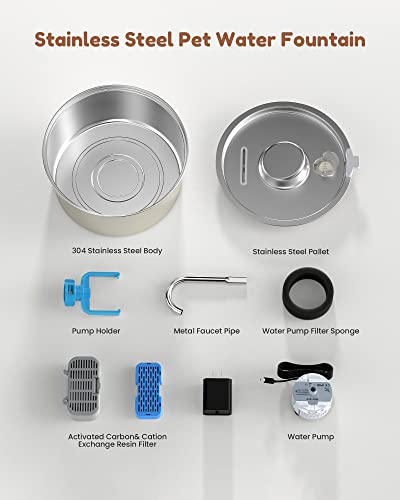 Koogmoon Cat Water Fountain Stainless Steel, 108Oz/3.2L Automatic Cat Fountain, Multi-Filtration, Easy To Clean, Ultra Silent Dog Water Dispenser For Cats, Dogs And Other Pets #TOP6
