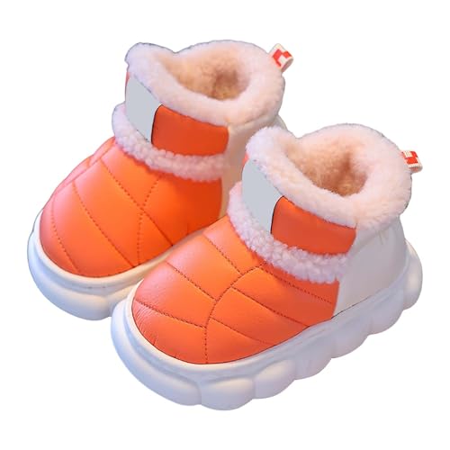 Botines de piel de cordero para niños, para exteriores, cálidos, antideslizantes, para interiores, cálidos, pequeños, grandes, para invierno, para niños, talla 32, naranja, 26 EU