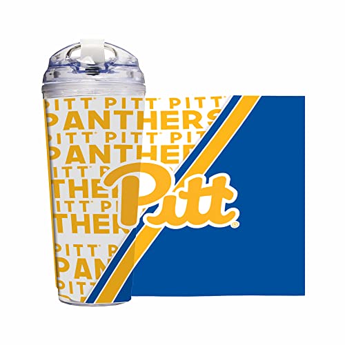 Rico Industries NCAA Pitt Panthers Standard 24oz Acrylic Tumbler with Hinged Lid, Officially Licensed Double Wall Tumbler with Straw
