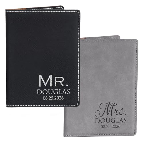 Mr and Mrs Passport Holders, Set of 2 Leather Black and Gray Wedding