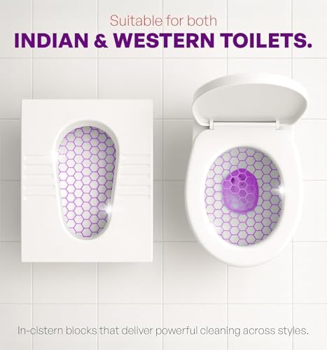 Image of 30 Tablet Lavender Toilet Cleaner Blocks Pack of 30 | Drop-In Toilet Tank Tablets | Purple Water Effect, Fights Stains, Whitens Bowl | Long Lasting Cleaning Action (30 Lavenderr Tabbleettss)