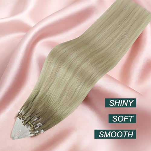 Image of Easyouth 18In Micro Link Hair Extensions Ombre, Cold Fusion Hair Extensions | Micro Loop Hair Extensions Real Human Hair Balayage, Ash Blonde to Platinum Blonde, 57g 50s, Natural Look, for Photoshoots