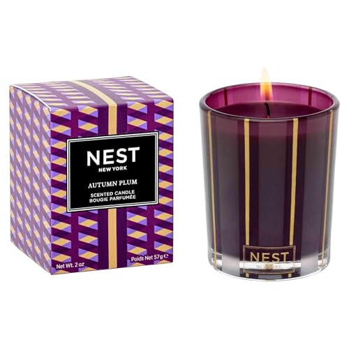 NEST New York Scented Votive Candle, Autumn Plum - 2 oz - Up to 28-Hour Burn Time - Reusable Glass Vessel