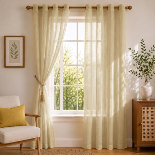 HOMEMONDE Cotton Sheer Curtains 7 Feet Long Pack of 2 - Light Fil...