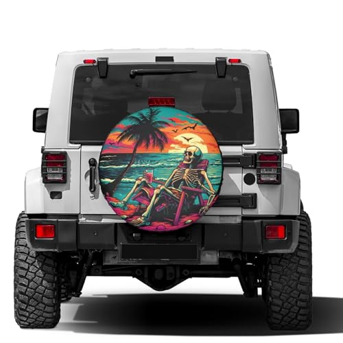 Image of Delerain Skeleton Beach Chair Spare Tire Cover Wheel Protectors Sun Protector Waterproof for Trailer RV SUV Truck and Many Vehicle(16 Inch for Diameter 29 inch-31 inch)