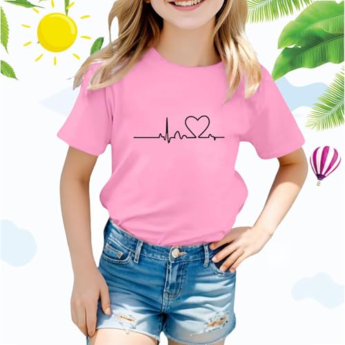Kids Boys Girls Graphic Shirt Cute Heart Print Basic Tops Child Short Sleeve Crew Neck Tee Summer Casual Clothes3