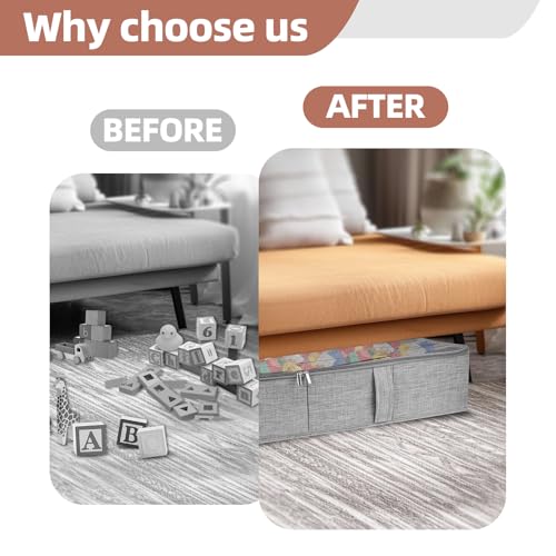 2-Pack Under Bed Toy Storage Boxes, Grey Toy Organizer with Clear PVC Lid, Foldable Under Couch Storage Bins (31.8×16×5.9in), Toys Storage Containers for Plush Dolls, Books, Clothes, Shoes & Blankets by Lveesto - Image 3