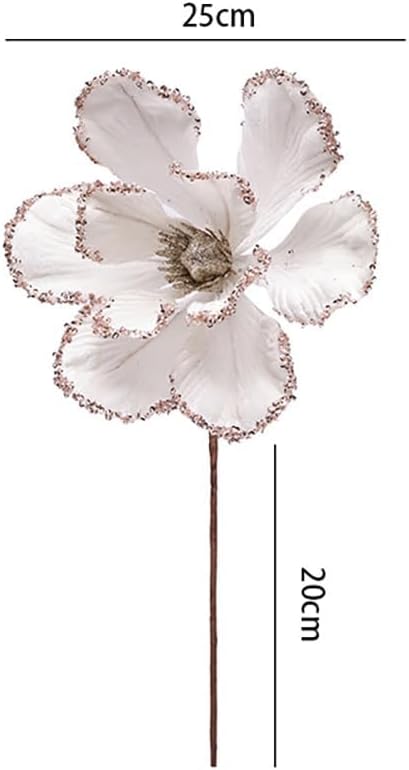 vctops 6 PCS Glitter Artificial Flower 9.8" Christmas Tree Wreath DIY Ornaments Shining Artificial Magnolia Flowers for Xmas New Year Wedding Party Holiday Decoration, Cream