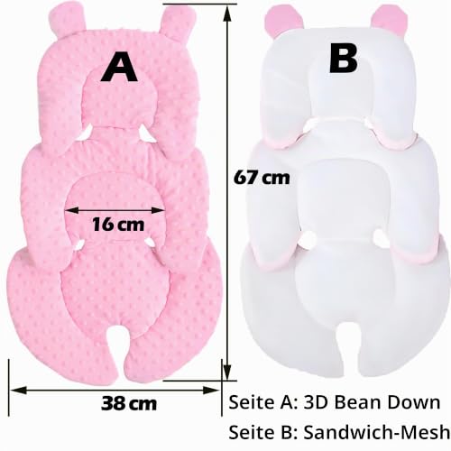 CXAFQ Rosa Kinderwagen Kissen, Kissen Gegen Plattkopf Baby, 67*38cm, Weich Und Bequem, Geeignet Für Alle Jahreszeiten, Geeignet Für Sicherheitssitze, Kinderwagen Stützköpfe, Taille, Hüften