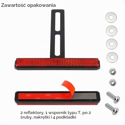 evermotor Reflektor tylny do motocykla, 2 sztuki, E4 108mm czerwony z długim uchwytem T-Bracket Reflektor do tablicy rejestracyjnej E-mark Cat Eye Skuter Quad ATV