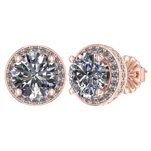 Round Halo Stud Earrings Sterling Silver w/Pure Brilliance Zirconia - 6.50mm Center, 2.50cttw - Rose, 2.50 Carat Total Weight, Gemstone, Cubic Zirconia