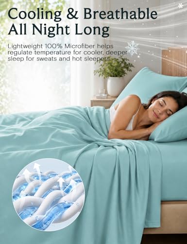 Image of LuxClub 4 PC Queen Sheet Set, Queen Size, Deep Pockets 18 inch Wrinkle Free Cooling Bed Sheets Machine Washable Hotel Bedding Silky Soft - Aqua Queen