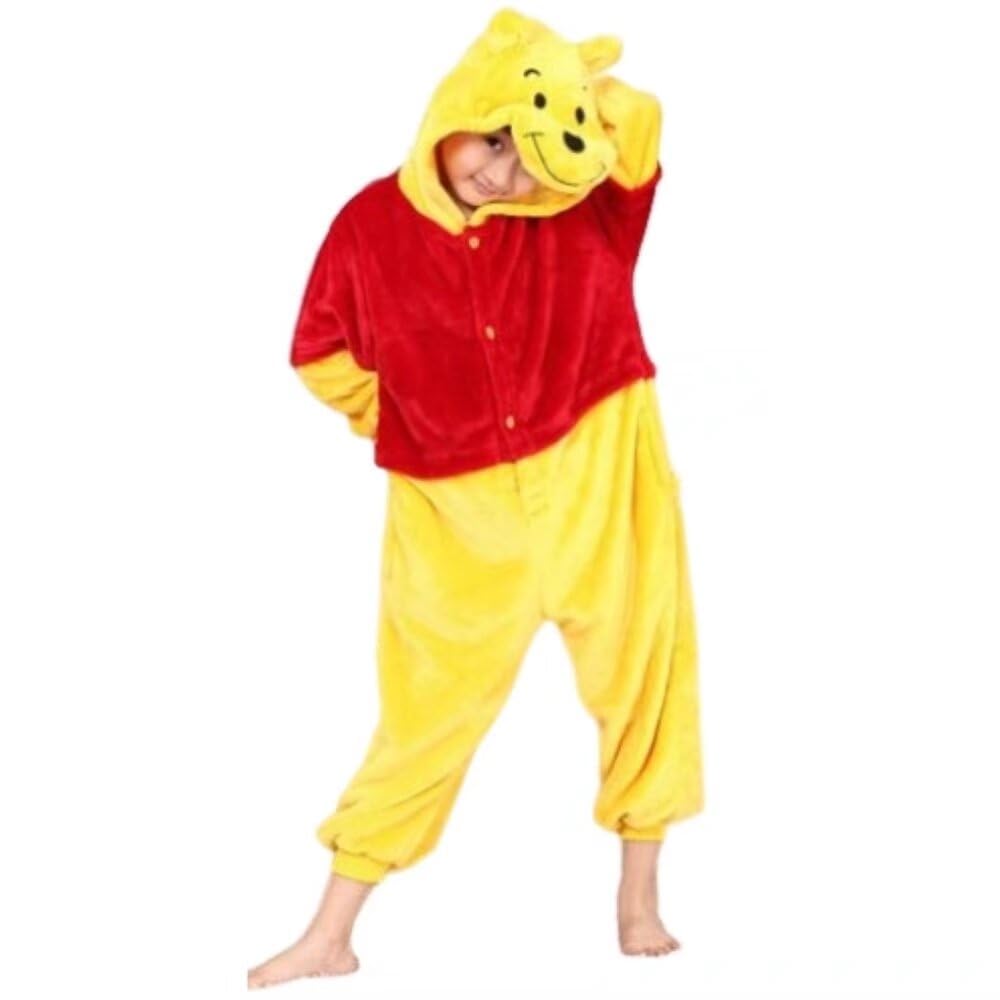 FunnyCos Unisex Kids Hooded Animal Onesie Supersoft Flannel Costume Pajamas Fancy Dress Playsuit Jumpsuit Winne The Pooh 140