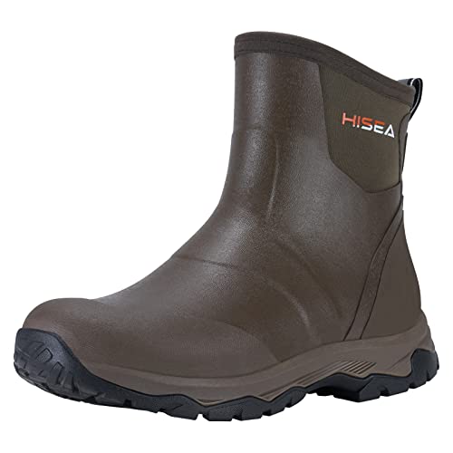 Hisea Excursion Pro Men's Rain Boots Ankle Height Rubber Neoprene Boots Waterproof Insulated Outdoor Mud Shoes For Gardening Farming Hiking Camping Hunting Fishing And Yard Work, Size 11 Brown #TOP25