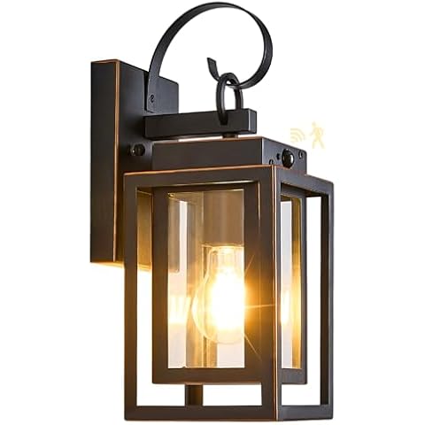 SCNYCUL Upgraded Motion Sensor Outdoor Wall Lighting Fixtures, Dusk to Dawn Coach Lamps Outdoor Wall Sconces with Clear Glass, Modern Black Outside Wall Mount Lantern for Front Door, Porch, Garage Cover