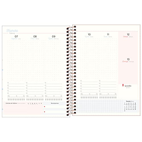 Planner Espiral 17,7 x 24 cm Soho 90 Grande 2022 - Estampa Listras rosinhas - new dreams - Tilibra