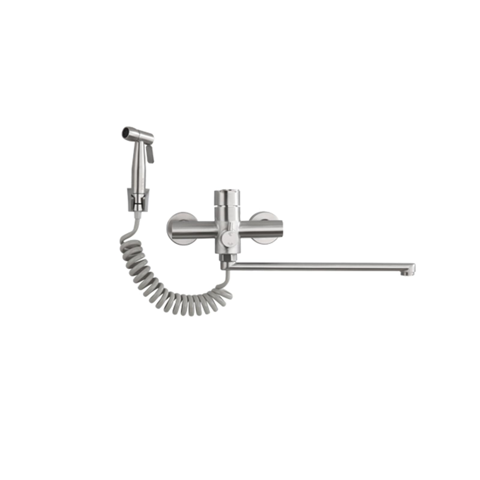 Grifo de Pared Cocina Acero Inoxidable con Pistola de Pulverización Giratorio de 360° Agua Caliente/Fría,Cepillado
