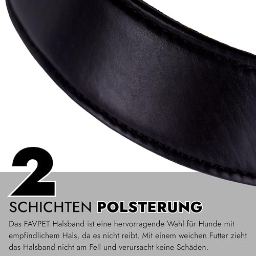 FAVPET Luxus Echtleder Halsband Hund Breit mit QR Code Anhänger, Gepolstertes Hundehalsband Leder Breit, Breites Lederhalsband Hund, Breite Hunde Halsbänder, Welpenhalsbänder Leder (Schwarz, M)