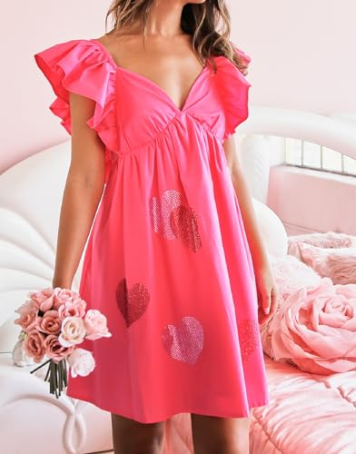Image of NUFIWI Y2K Ruffle Hem Babydoll Mini Dresses Square Neck Spaghetti Strap Short Dresses Boho Flowy Patchwork Sundress Vocation