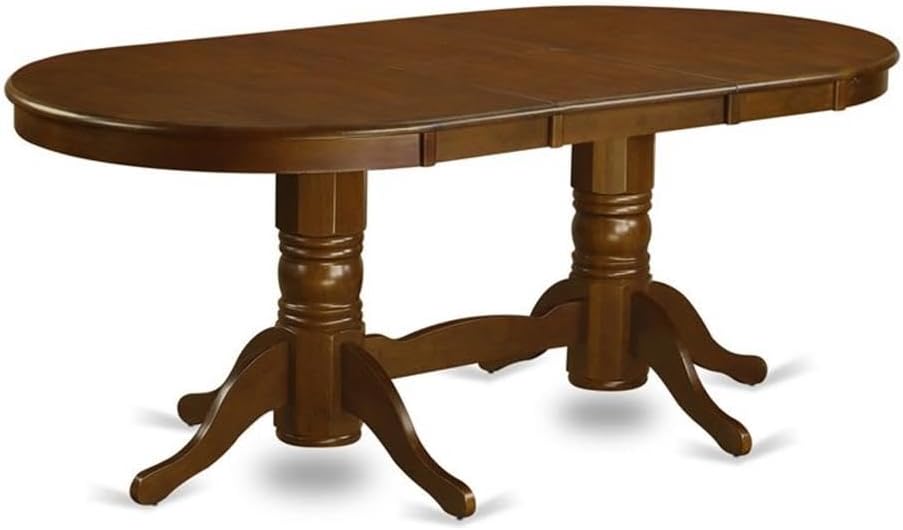 Pemberly Row Oval Traditional Wood Dining Table, Espresso Finish, Solid Wood with Built-in Extension Leaf, Double Pedestal Base, 40" W x 77" D x 30" H, Elegant Dining Room Table for 4-8 Persons